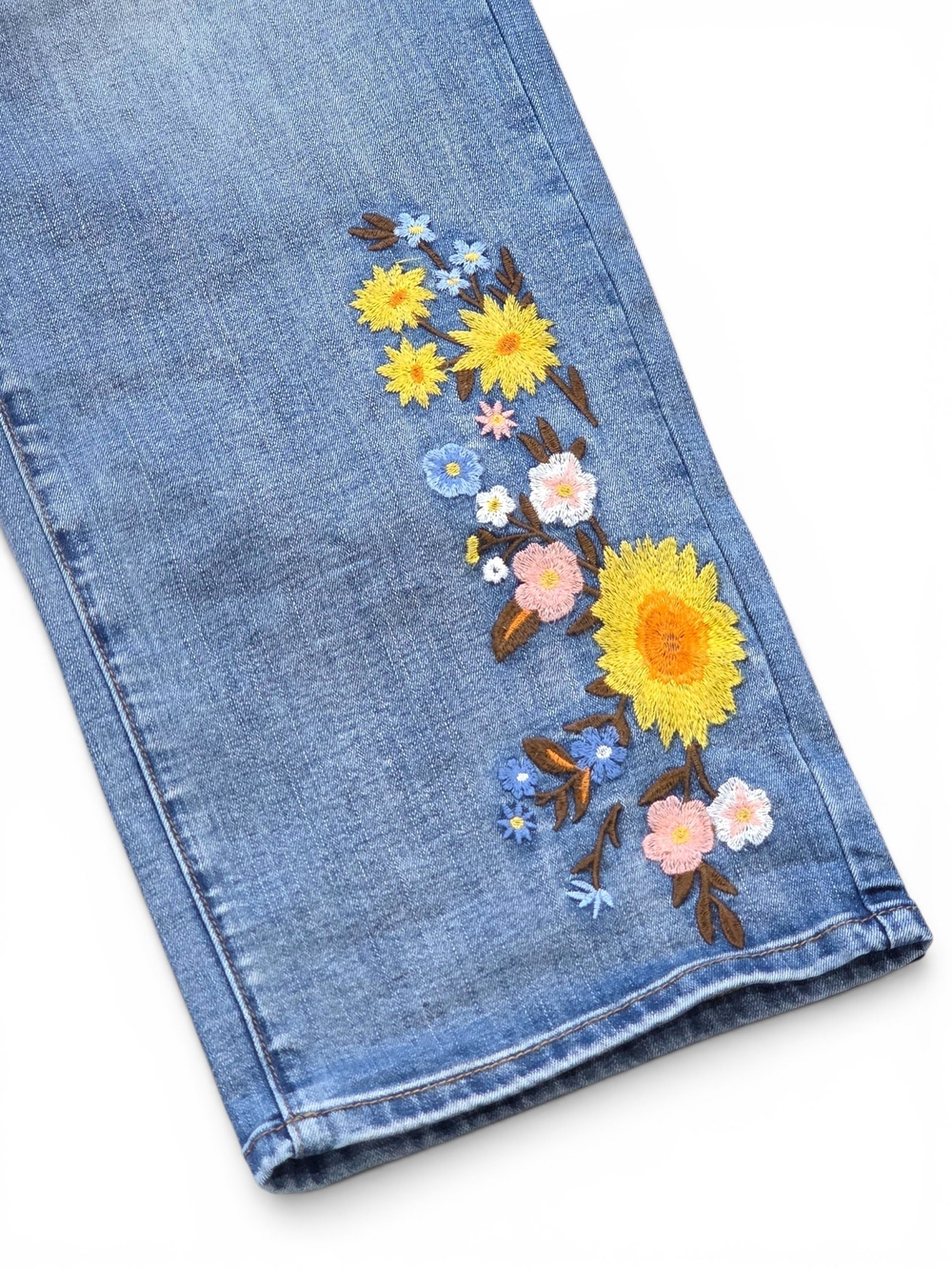 NWT Flamingals Floral Embroidered Wide Leg Jeans Medium Blue High Waisted Boho - Picture 5 of 14